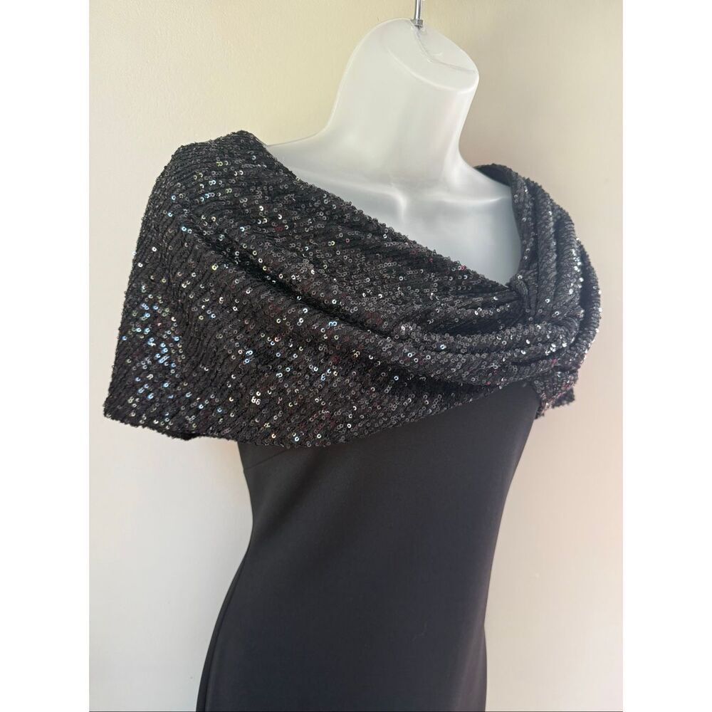 Eliza J Black Sequined Shawl Mermaid Formal Gown Size 6 - Picture 6 of 11